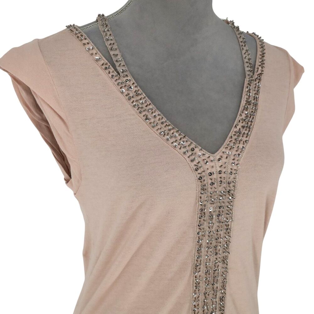 Loft Top Womens Medium Pale Pink Blouse Rhinestones Stretch Knit T-shirt Coastal - Picture 10 of 12